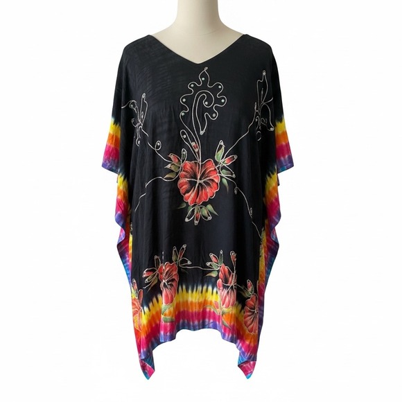 Island Planet Other - Island Planet Beaded Embroidered Floral Tie Dye Sequin Black Kaftan Cover Up‎ OS